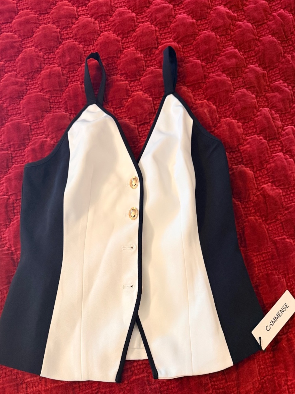 Color block cami vest gold buttons